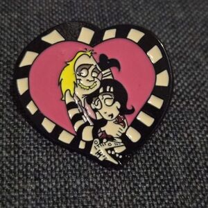 Heart Enamel Pin – Cartoon Gothic Couple Design